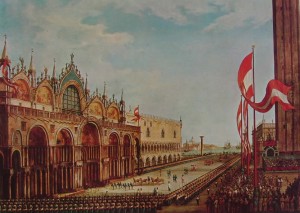 Vincenzo Chilone: Ritorno dei cavalli a San Marco, cm. 59 x 84 Palazzo Treves Venezia (collezione privata).